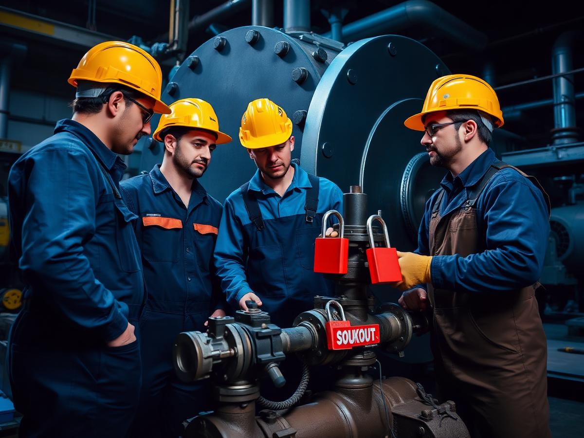 Monteur voert lockout-tagout uit