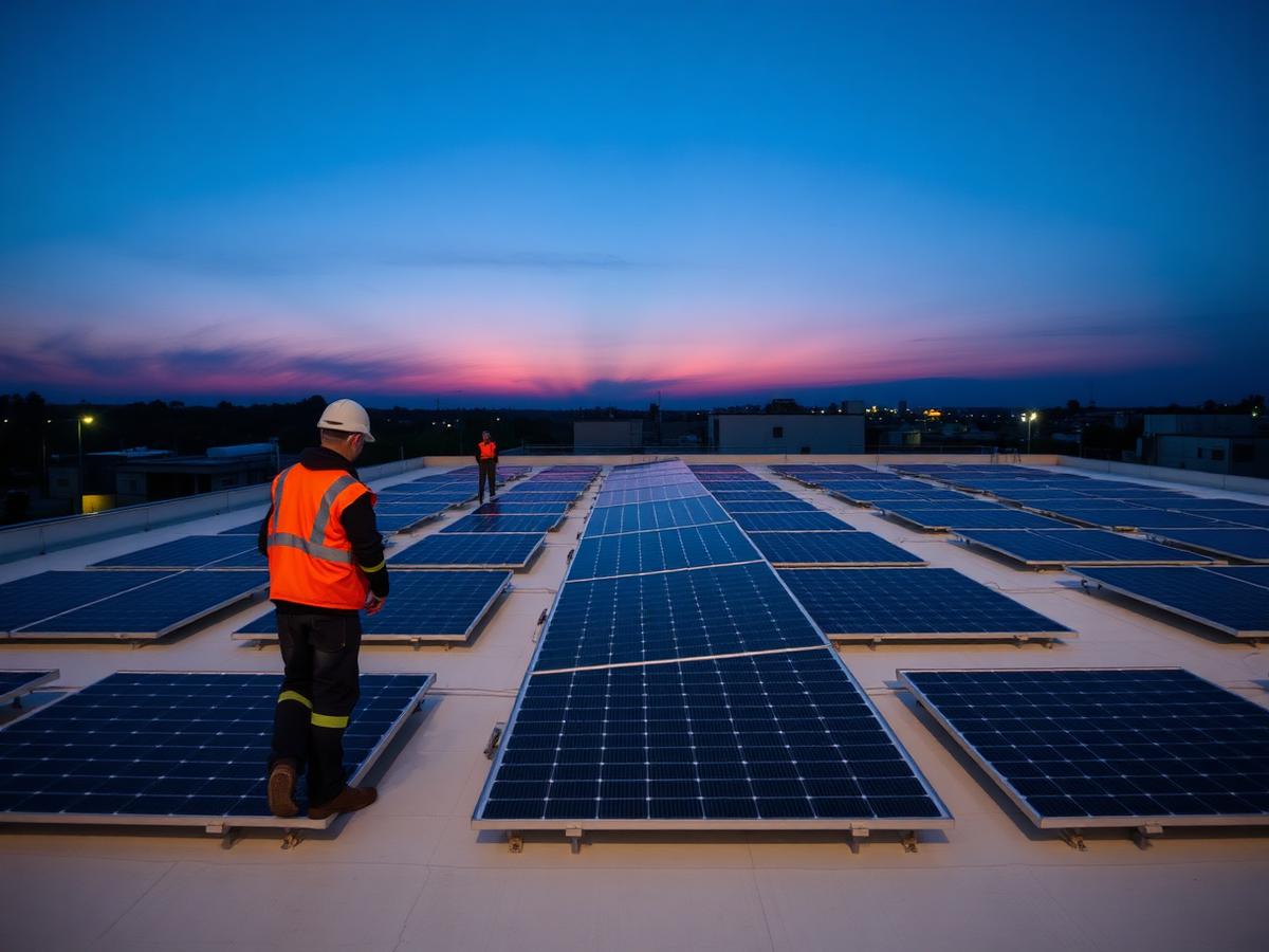 Installateurs op dak met zonnepanelen